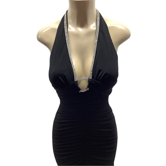 Roberta Size Small VINTAGE 1990s Black Rhinestone Ruched Formal Dress. - Picture 4 of 9